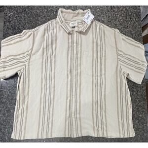 American Eagle Shirt Mens XXL tall beige Poolside Striped ButtonUp Camp Collar